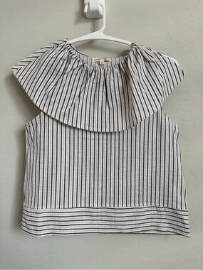 The Sunday Collective Striped Ruffle Collar Top Size 8-9 NWT